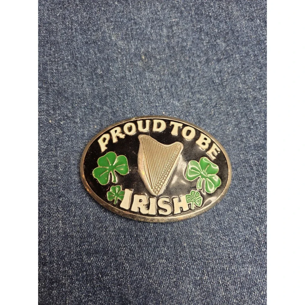 Proud to be Irish 4-Leaf Clover Harp Enamel Belt Buckle